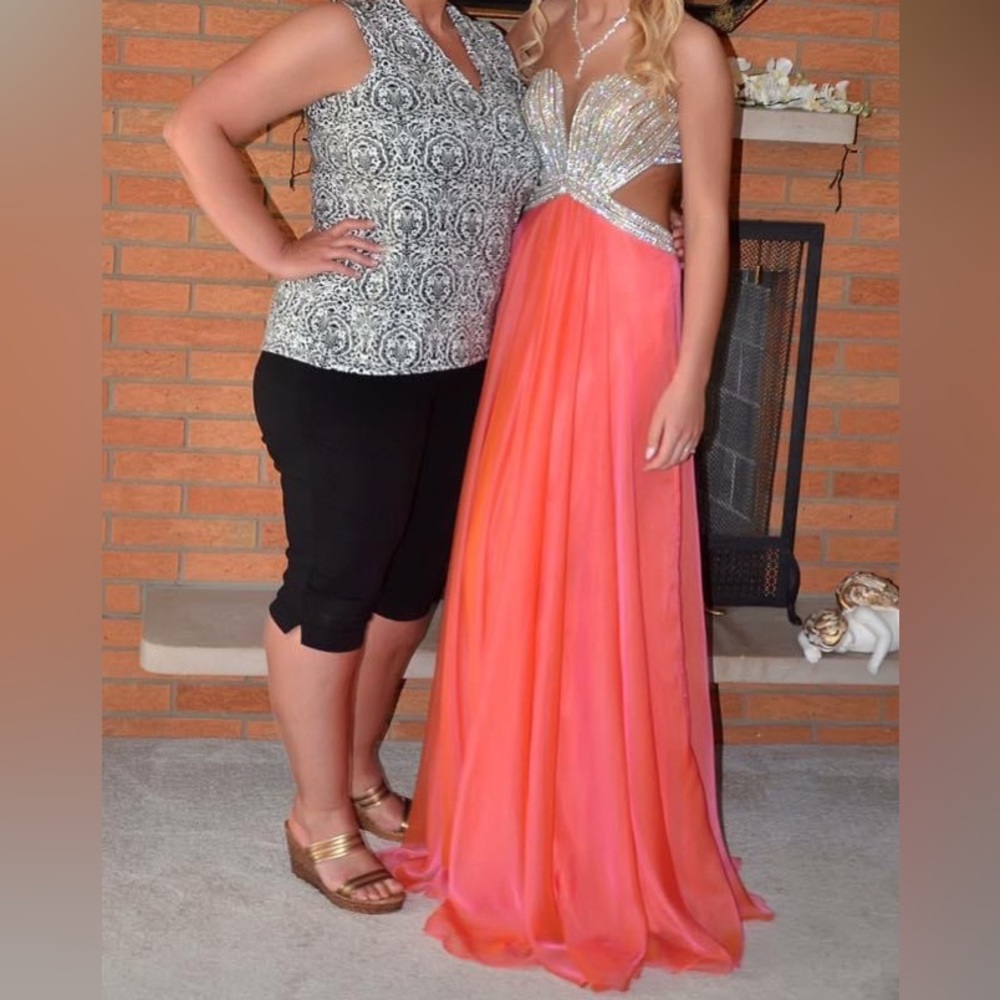 Strapless Prom Dress Pink/ Orange iridescent . Looks new, rhinestones in place!